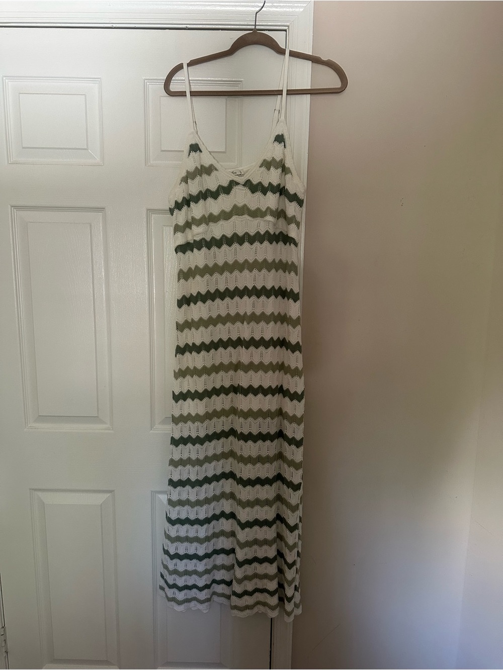 Hollister White and Olive Green Striped Maxi Slip Dress